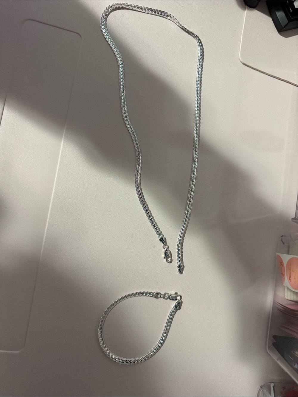 Silver Chain Necklace and Bracelet Set - Accessories